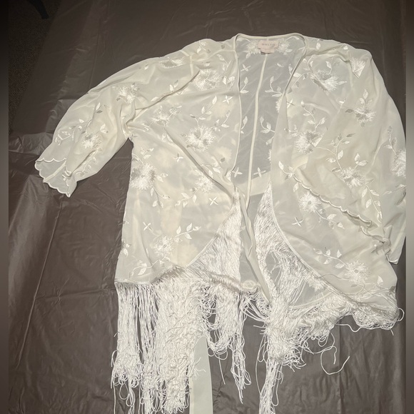 BHLDN sheer embroidered fringe robe. Size L. - Picture 3 of 4
